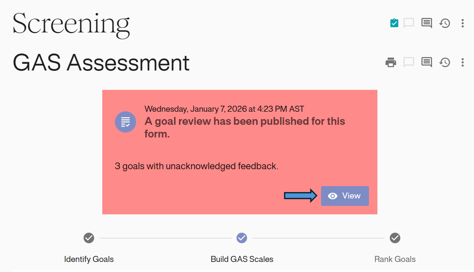 View Goal Review Banner